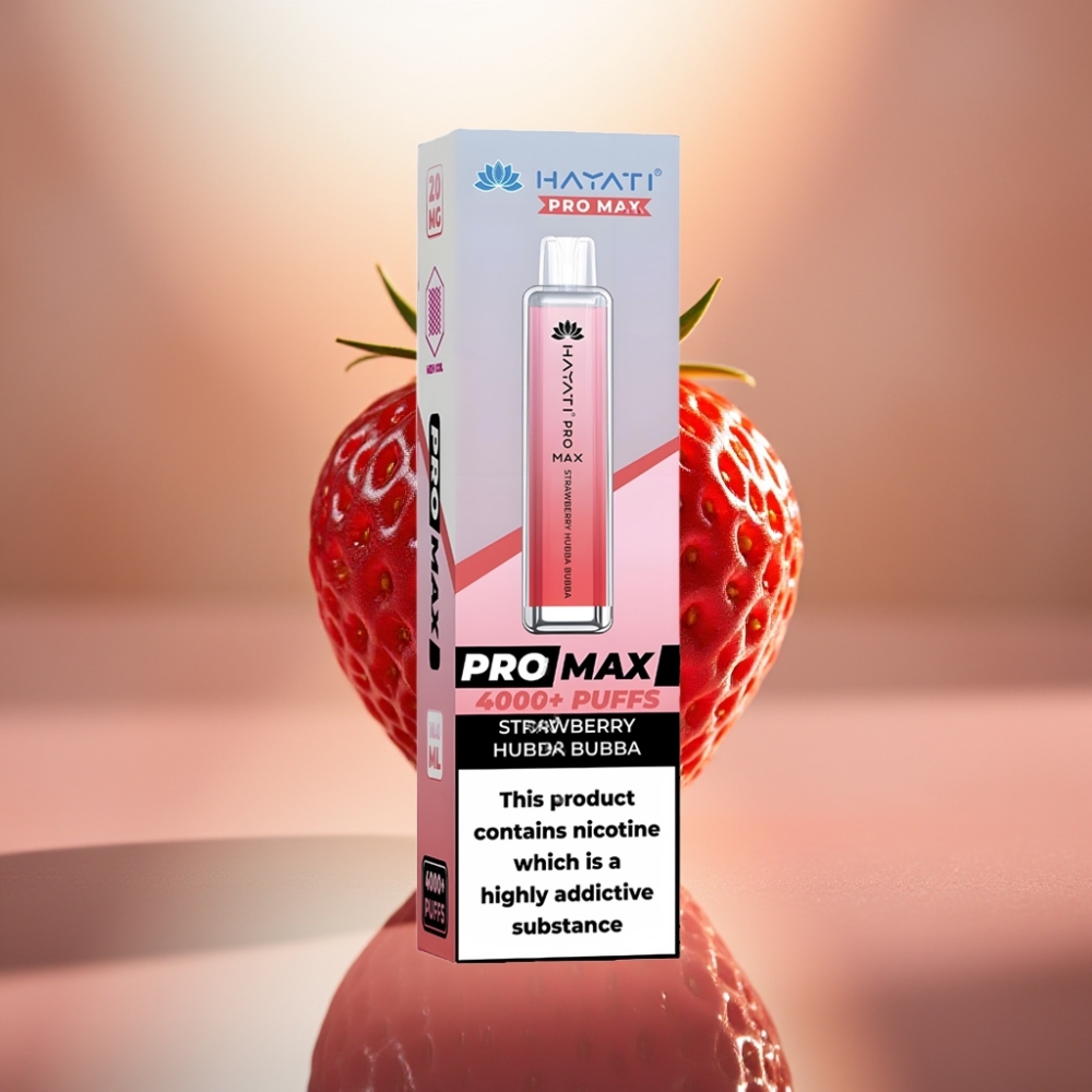 Hayati Pro Max 4000 Puffs - Mansikka Hubba Bubba 1400mAh akku 2ml säiliö