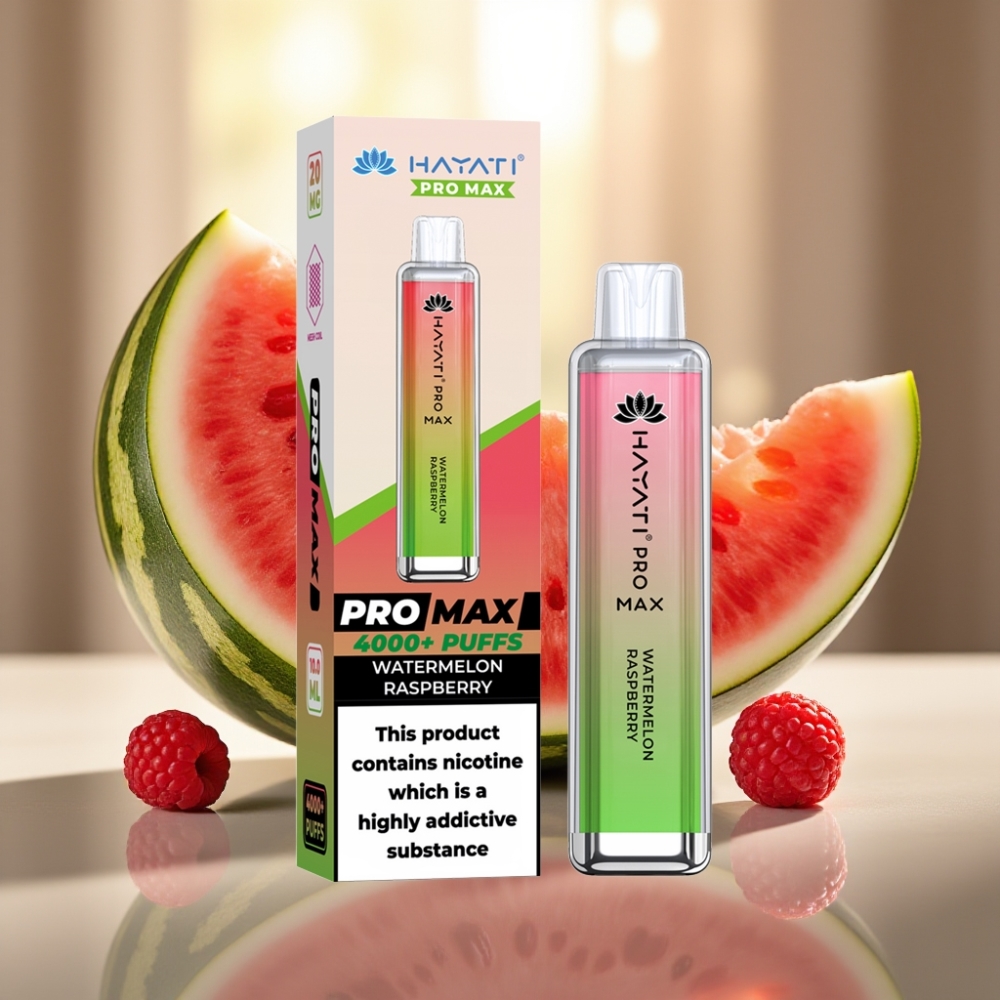 Hayati Pro Max 4000 Puffs - Vesimeloni-Vadelma 1400mAh akku latauskelpoinen