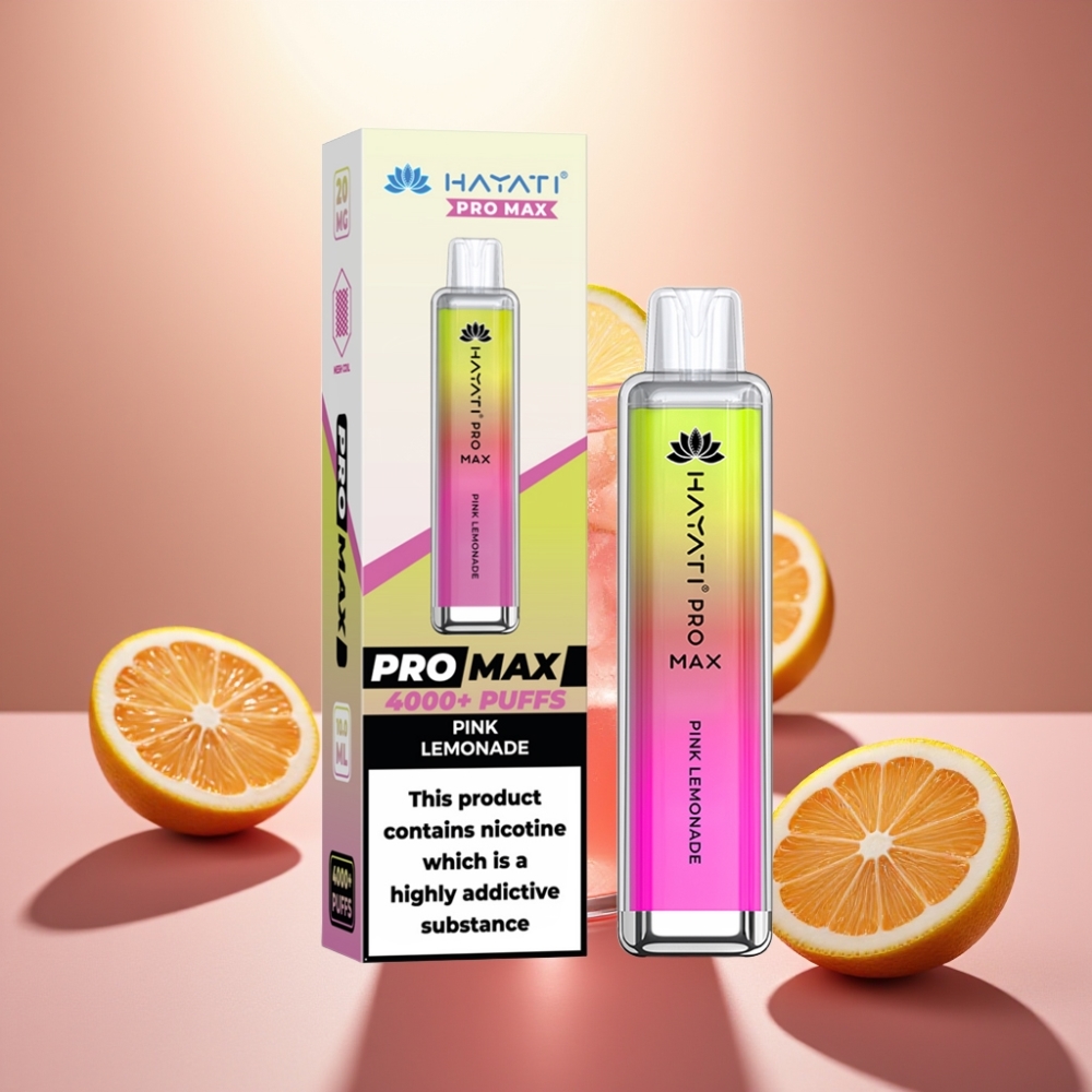 Hayati Pro Max 4000 Puffs Ladattava Vape Pink Lemonade - 1400mAh Akku Kaksois 11 Ohm Kielet