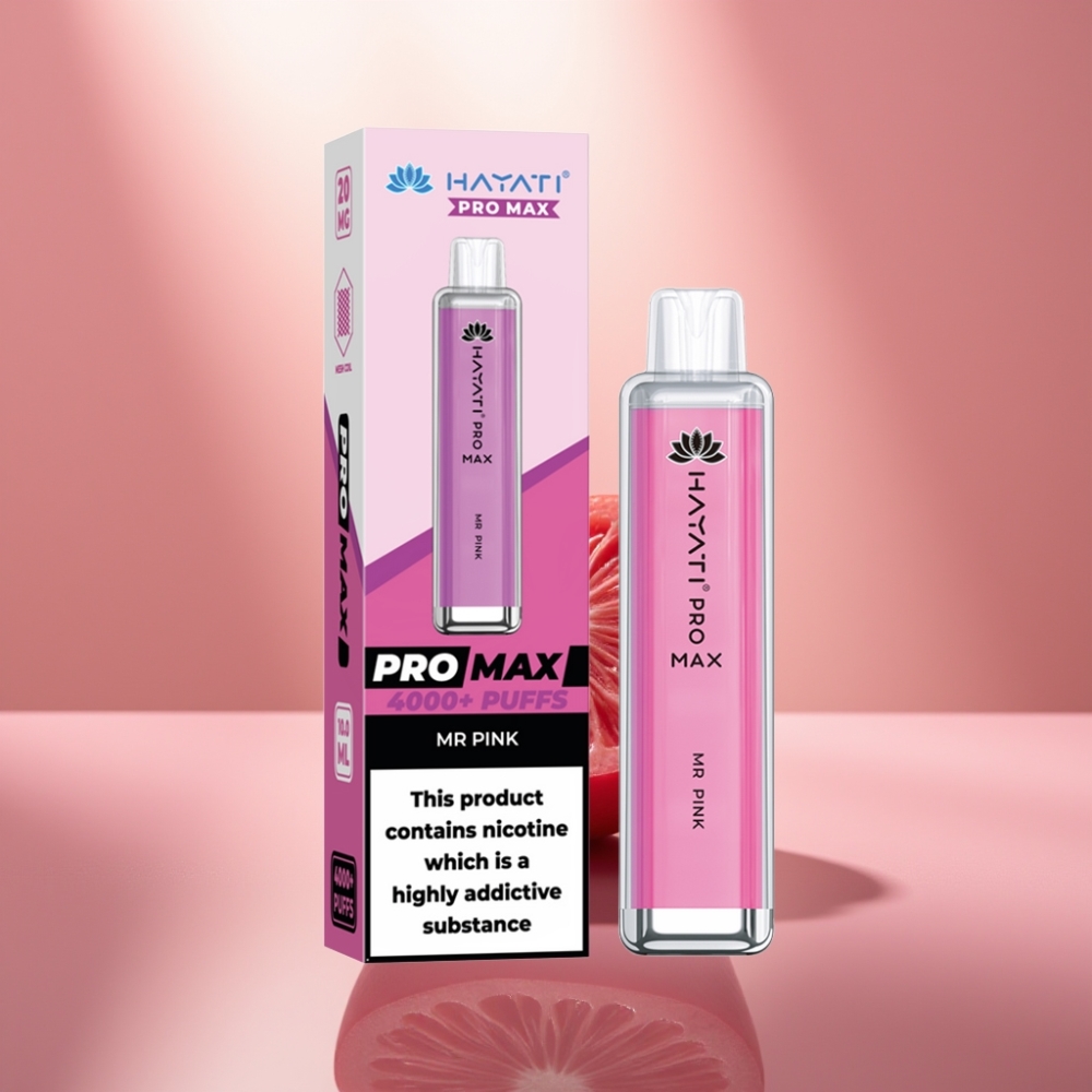 Hayati Pro Max 4000 Tuhkau Kertakäyttöhöyrystin Mr Pink - 1400mAh akku 2/5 nikotiinia