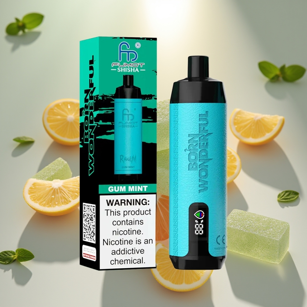 RandM Fumot Shisha 10000 Puffia Kertakäyttö Vape Purukumiminttu 18ml 850mAh