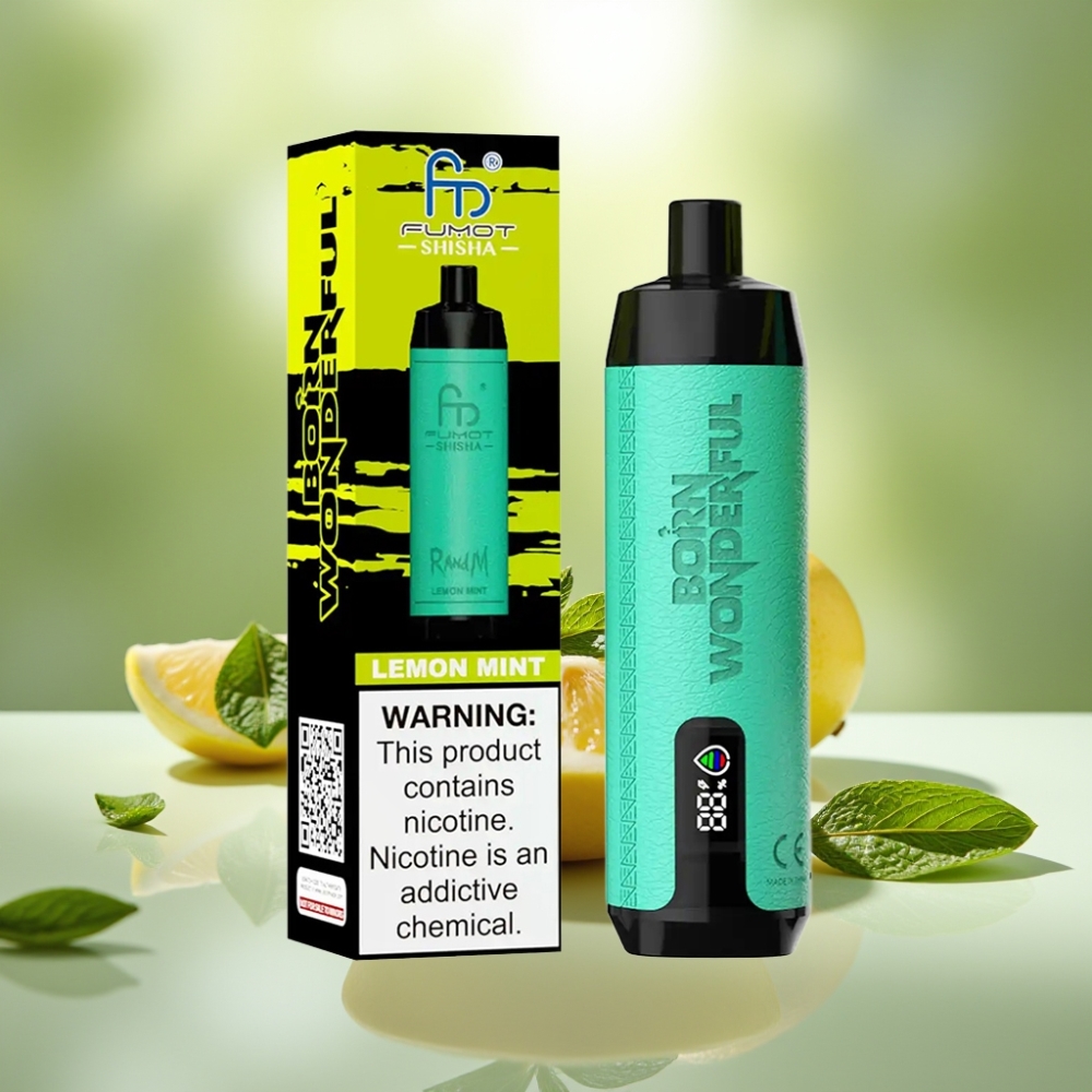 RandM Fumot Shisha 10000 Puffia Kertakäyttövape Sitruuna-Minttu 18ml 850mAh