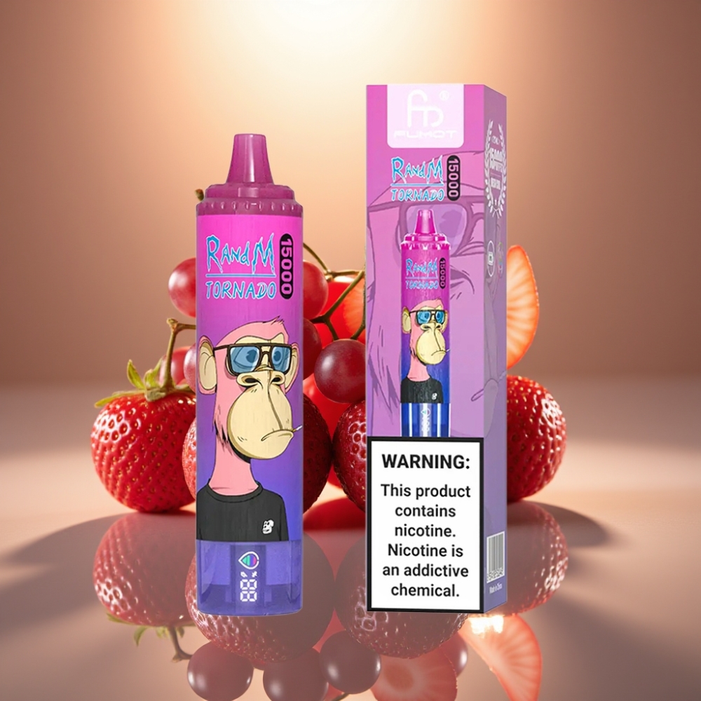 RandM Fumot Tornado 15000 Puffs 25ml Mansikka-Viikunamaku USB-C LCD