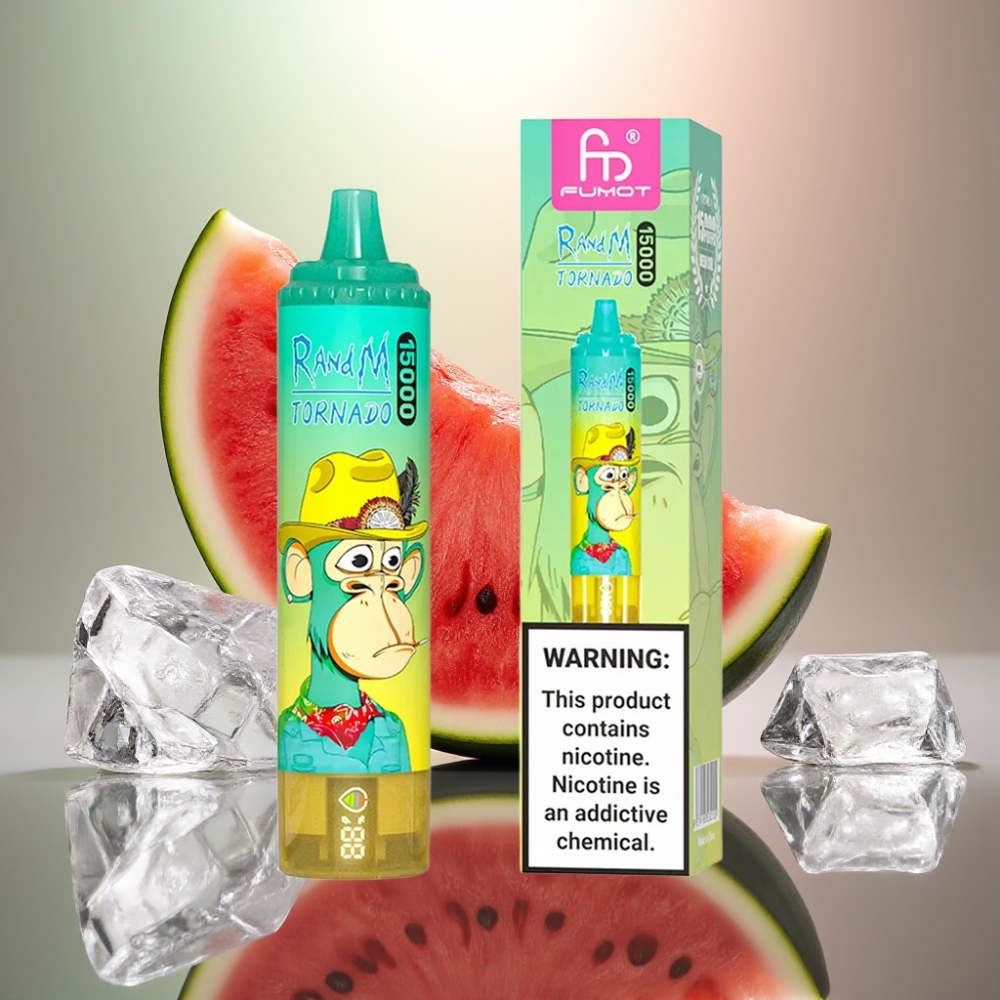 RandM Fumot Tornado 15000 Puffs Käytettävä Vape Vesimeloni-Jää 25ml Type-C LCD