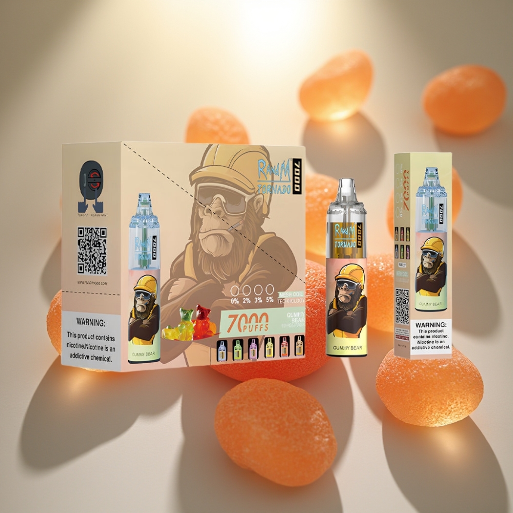 RandM Fumot Tornado 7000 Puffaa Disposable Vape Karhun Karkki - 14 ML 850 MAH Mesh Käämit
