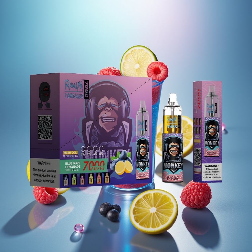 RandM Fumot Tornado 7000 Puffia Siirrettävä Vape Sininen Vadelma-Limonadi 14 ML Type-C