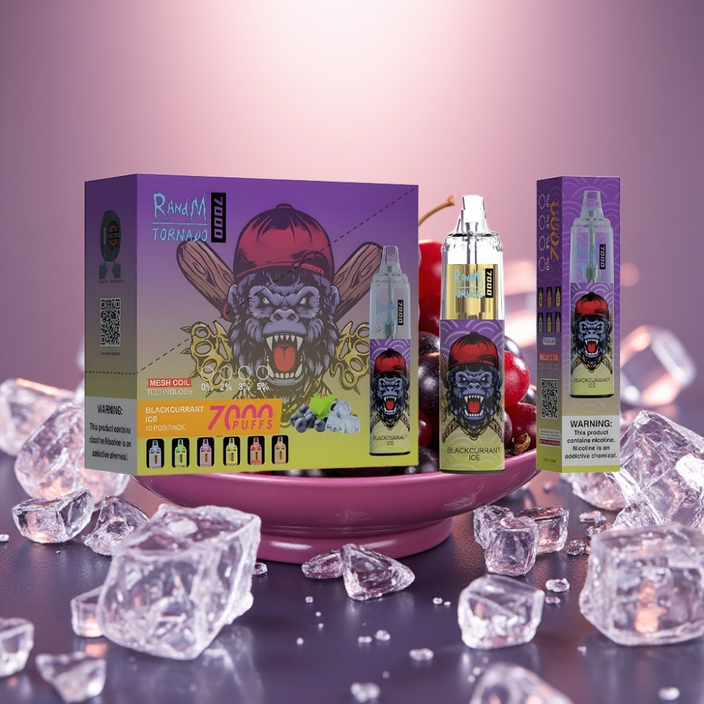 RandM Fumot Tornado 7000 Puffs Disposabeli Vape Mustikkajää 14 ML Type-C
