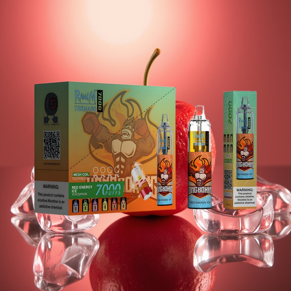 RandM Fumot Tornado 7000 Puffs Disposable Vape Punainen Energia Jää 14 ML Type-C