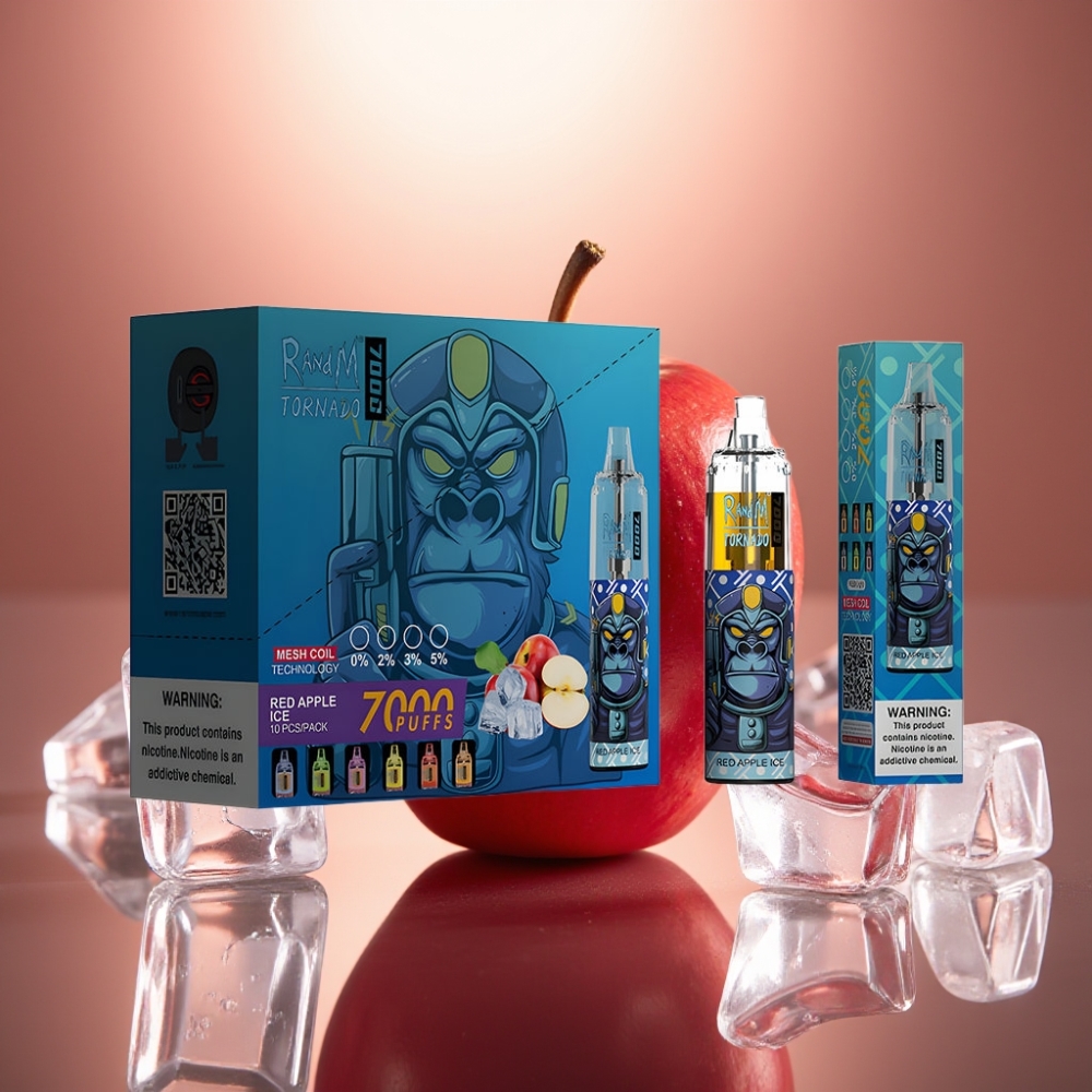 RandM Fumot Tornado 7000 Puffs Disposable Vape Punainen Omena Jää 14 ML E-neste