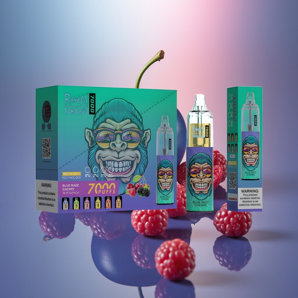 RandM Fumot Tornado 7000 Puffs Disposable Vape Sininen Vadelma-Kirsikka 850 MAH Type-C