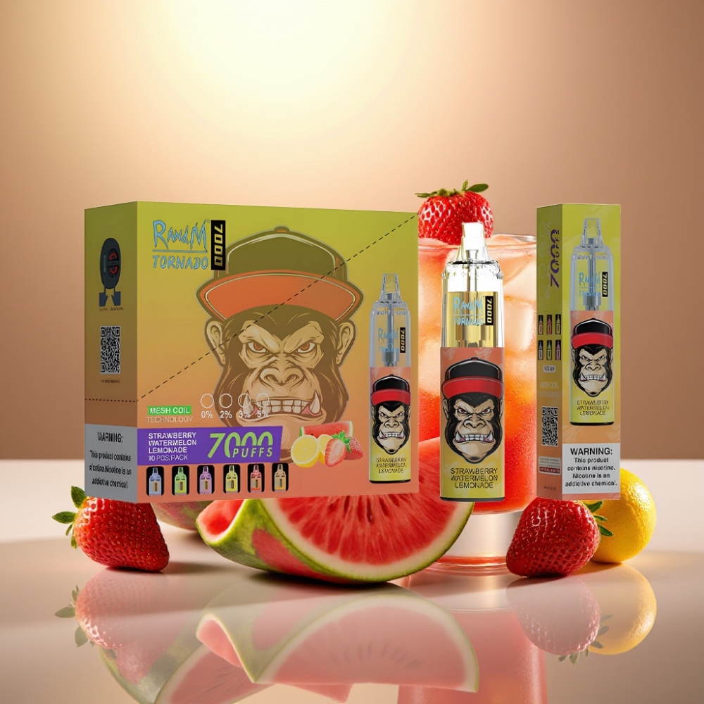 RandM Fumot Tornado 7000 Puffs Mansikka-Arbuusi-Limonadi 850 MAH Akku Type-C