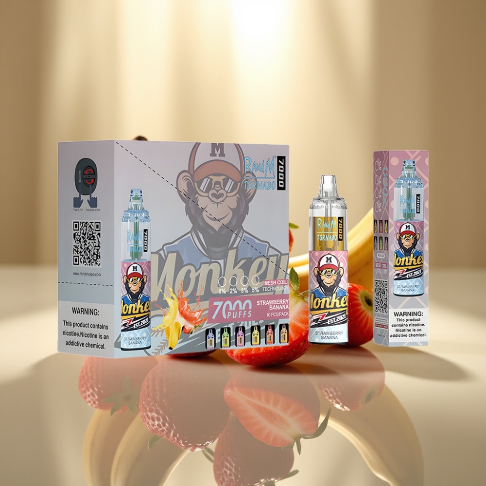 RandM Fumot Tornado 7000 Puffs Mansikka-Banaani 14 ML E-neste Type-C