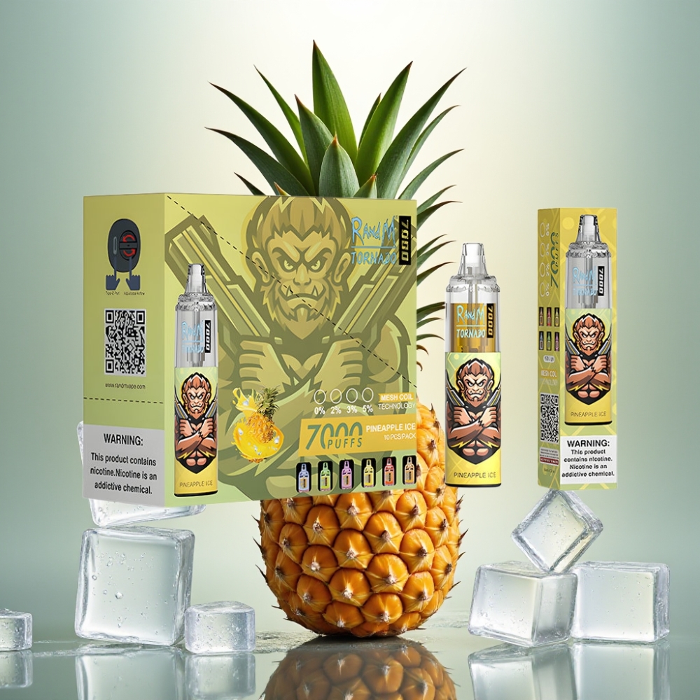RandM Fumot Tornado 7000 Pussit Disposable Vape Ananas-Jää 14 ML E-neste Type-C