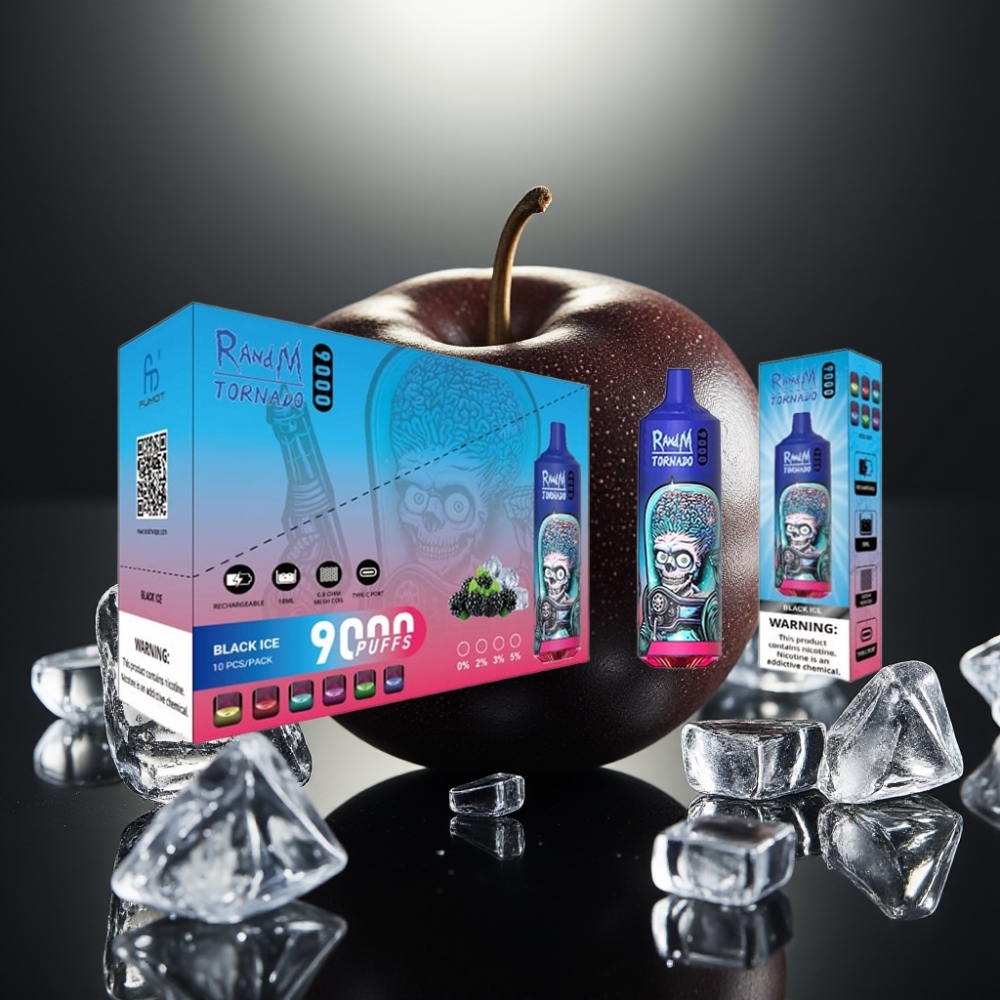 RandM Tornado 9000 Puffs 18 mL Mustajää Mesh Coil RGB-näyttö