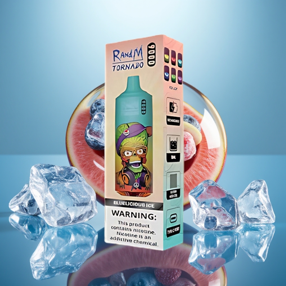 RandM Tornado 9000 Puffs 18 mL Sininen Jää Mesh Coil RGB-näyttö