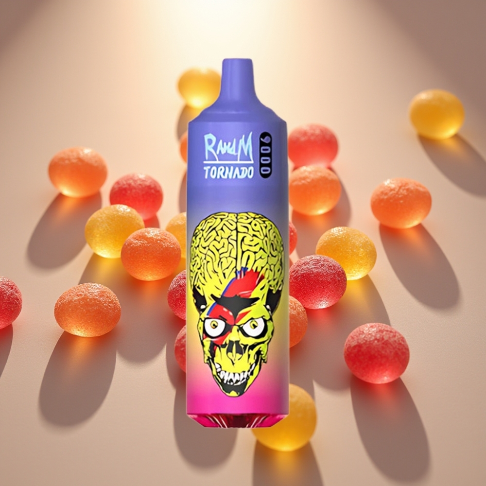 RandM Tornado 9000 Puffs 850 mAh Ladattava 18 mL RGB-näyttö Skittles-maku