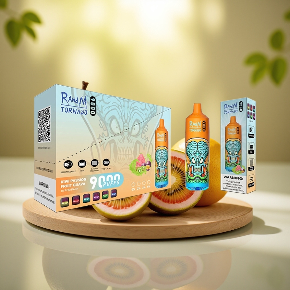 RandM Tornado 9000 Puffs 850 mAh Latauskelpoinen 18 mL Mesh Kiivi Passiohedelmä Guava