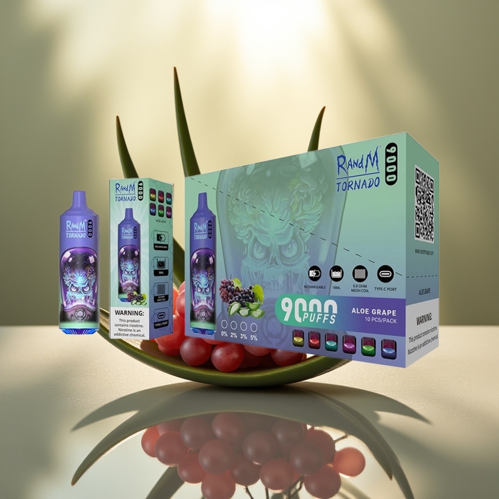 RandM Tornado 9000 Puffs Aloe Grape - 850 mAh Akku 18 mL Nestemäki Mesh-käämi