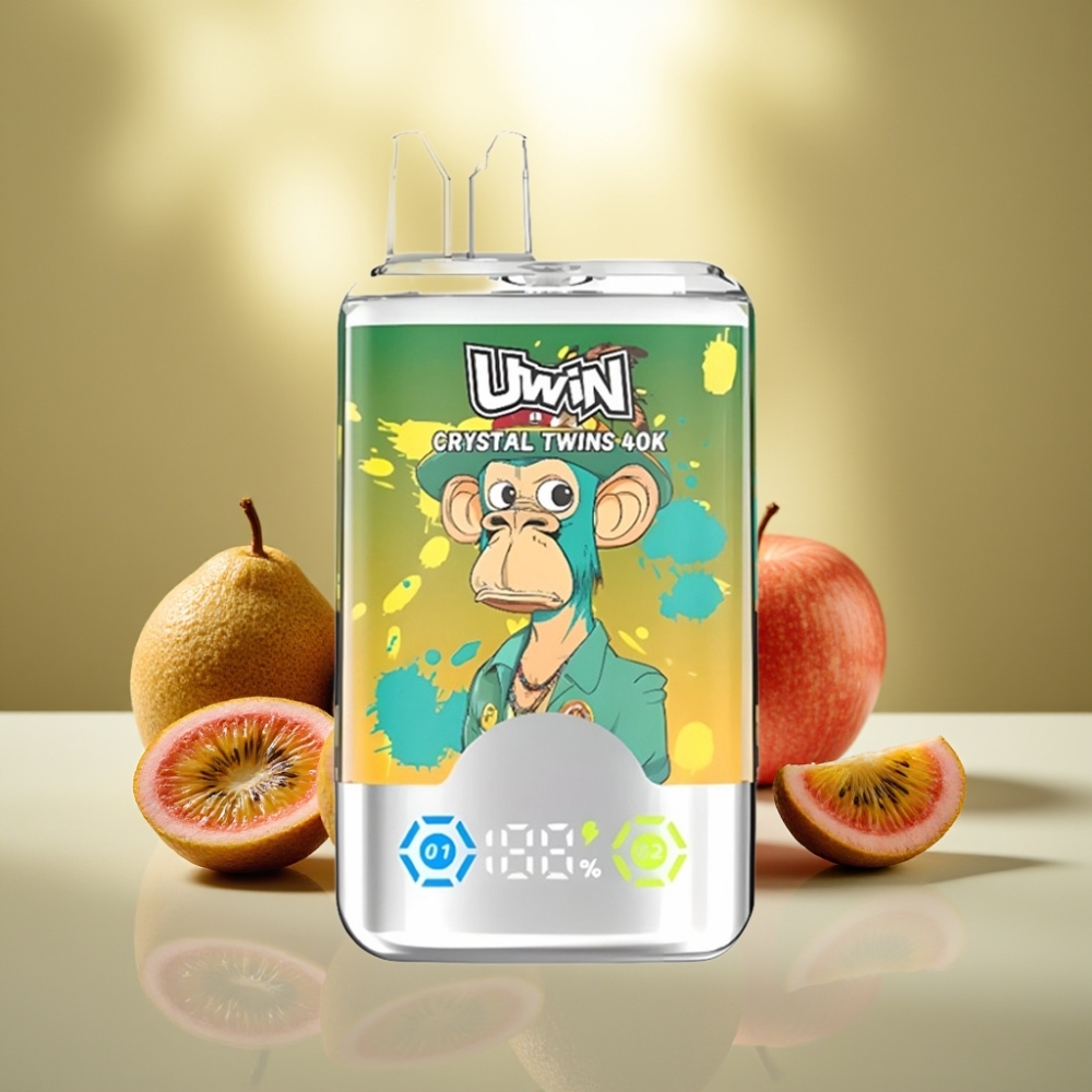 UWIN Crystal Twins 40000 Puff Kertakäyttö Vape Kivi-Passionhedelmä-Guava Kaksoisomena (850mAh 06 Ohm)
