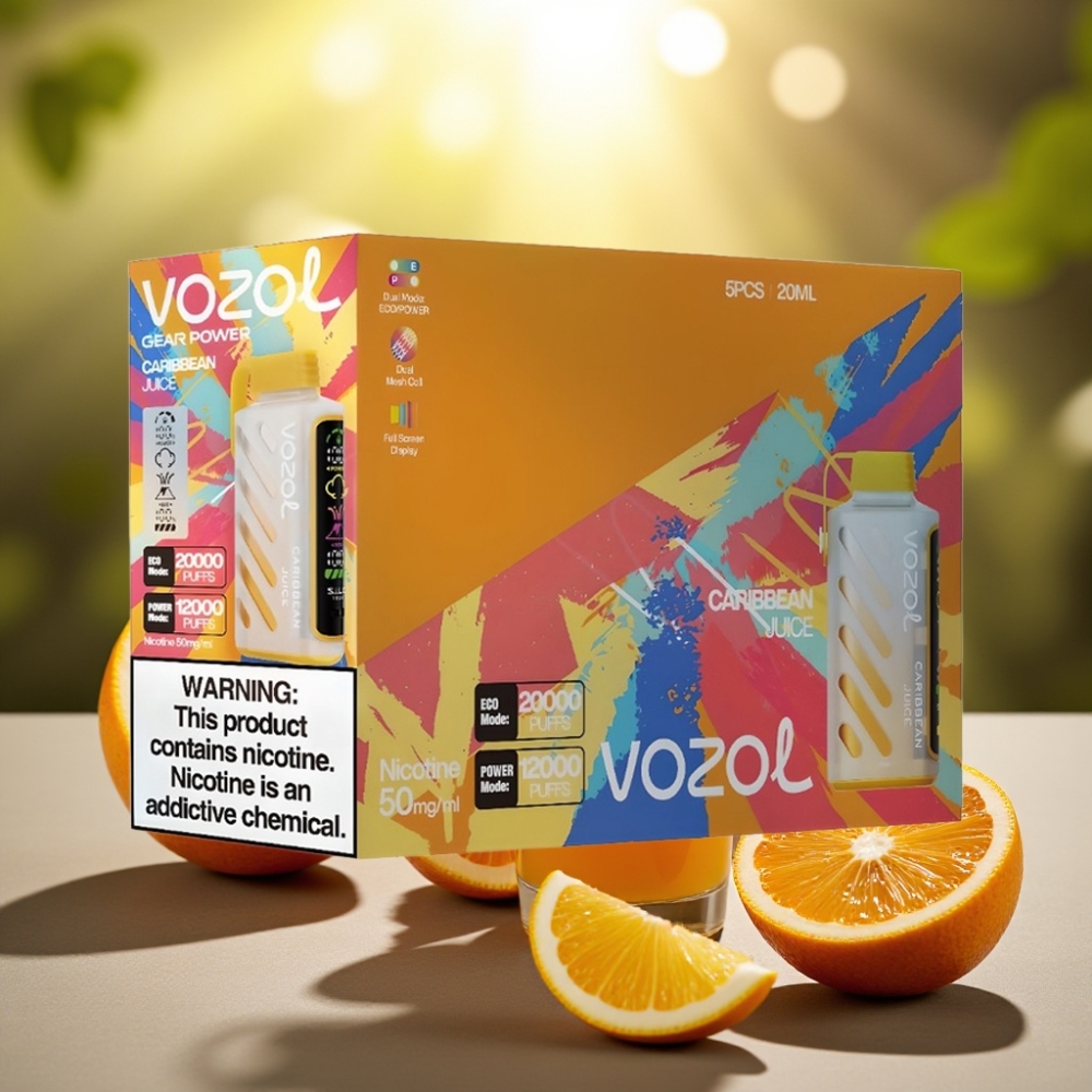 VOZOL Gear Power 20000 Puffs Kertakäyttö Vape Karibian Mehu Dual Mesh Coil
