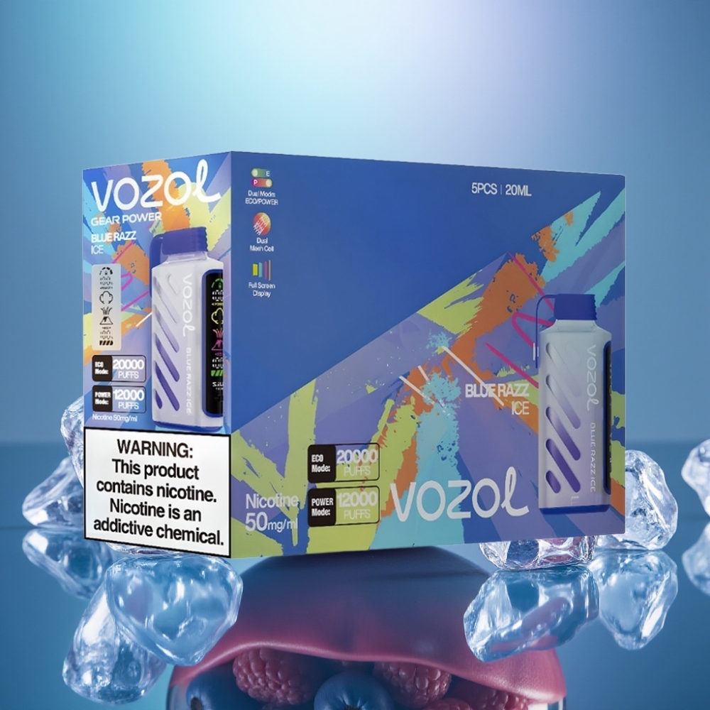 VOZOL Gear Power 20000 Pähkinät Disposable Vape Sininen Vadelma-Jää Dual Mesh Coil