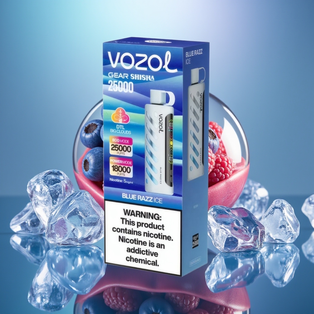 VOZOL Gear Shisha 25000 Puffs Sininen Vadelma-Jää Dual Mesh Dual Modes 1000mAh