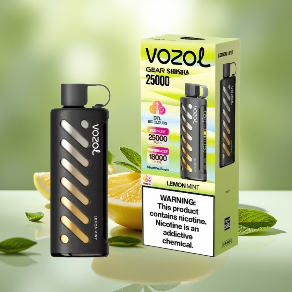 VOZOL Gear Shisha 25000 Tupakka Kertakäyttöinen Vape Sitruuna Minttu  Dual Mesh Dual Modes