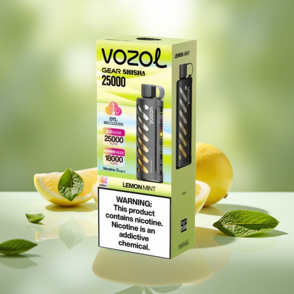VOZOL Gear Shisha 25000 Tupakka Kertakäyttöinen Vape Sitruuna Minttu  Dual Mesh Dual Modes