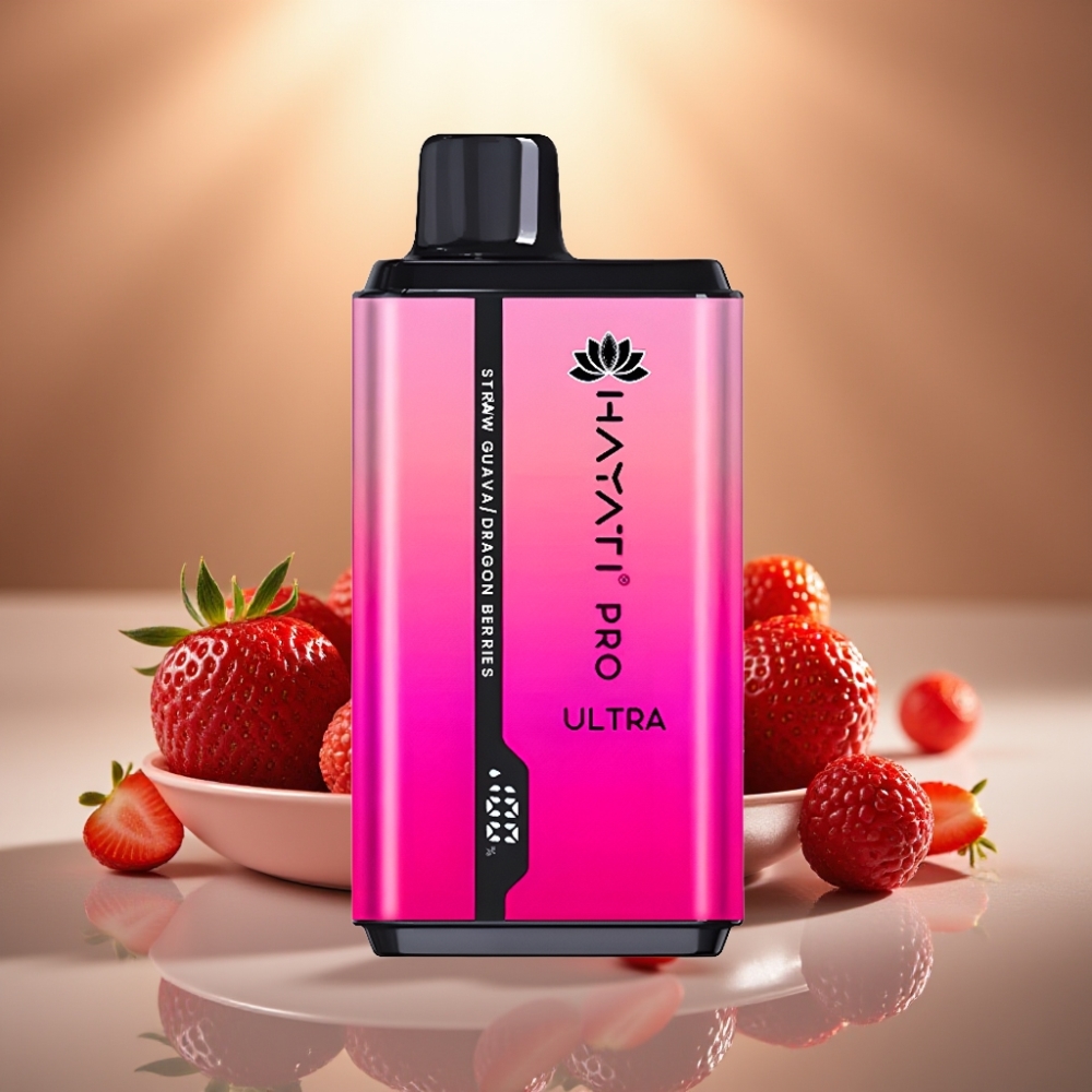 Hayati Pro Ultra 15000 Pusskaa Kertakäyttöinen Vape Mansikka-Guava-Lohikäärme Marjat 850mAh 2×12ml