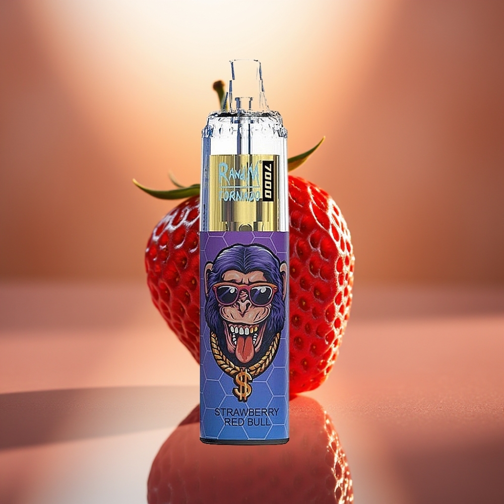 RandM Fumot Tornado 7000 Puffia Disposable Vape Mansikka Red Bull 850 MAH Type-C