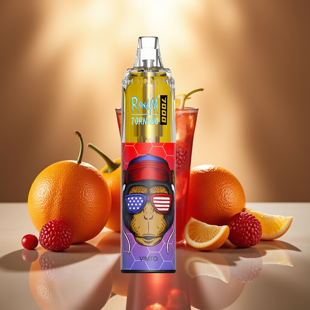 RandM Fumot Tornado 7000 Puffs 14 ML Vimto-maku RGB-valo Type-C