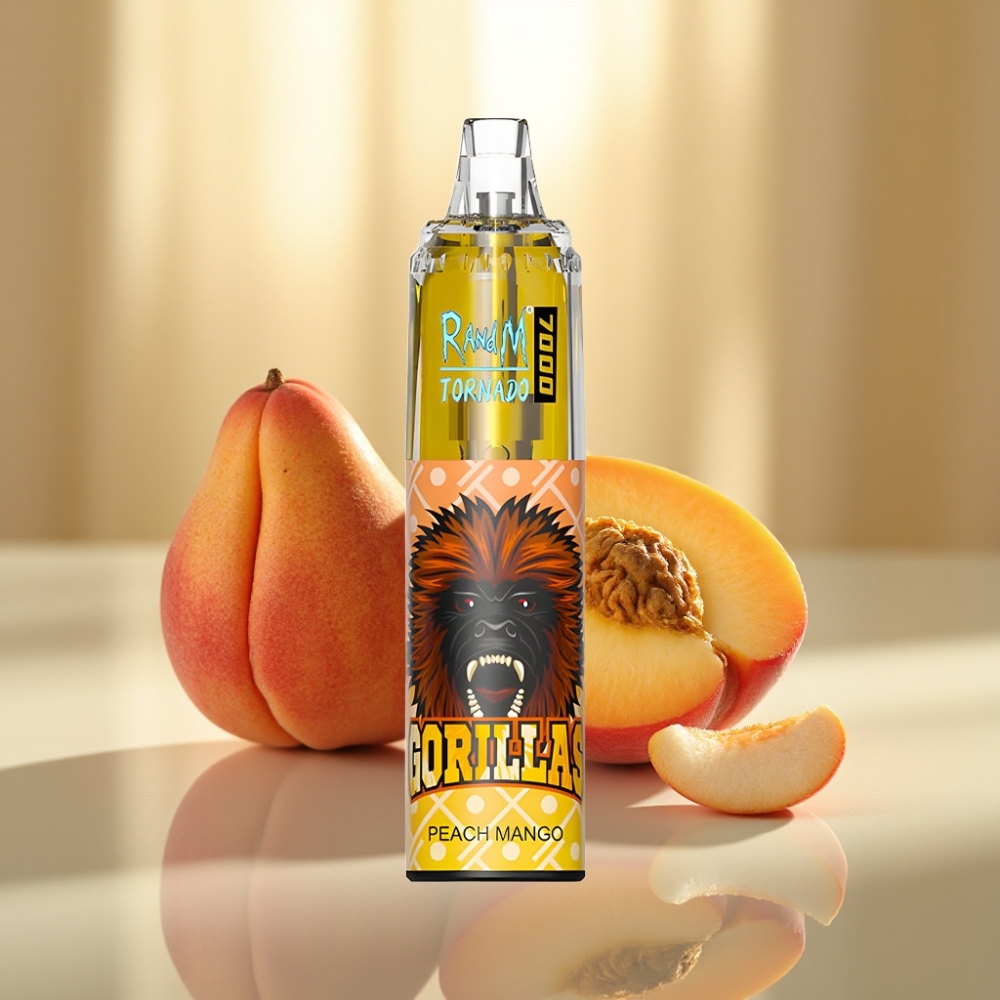 RandM Fumot Tornado 7000 Puffs Disposabeli Vape Persikka Mango 14 ML Type-C