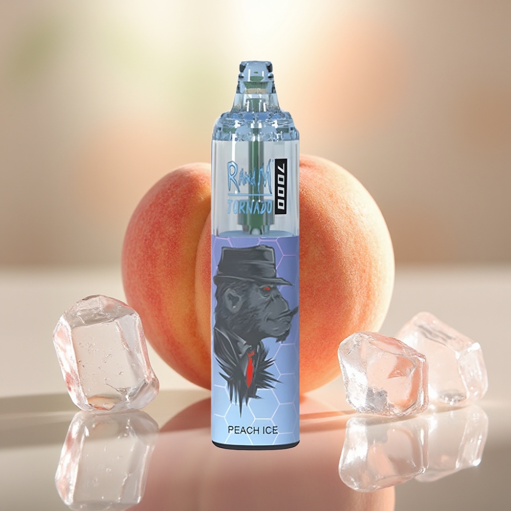 RandM Fumot Tornado 7000 Puffs Disposable Vape Persikka-Jää 14 ML E-Neste Mesh Coil