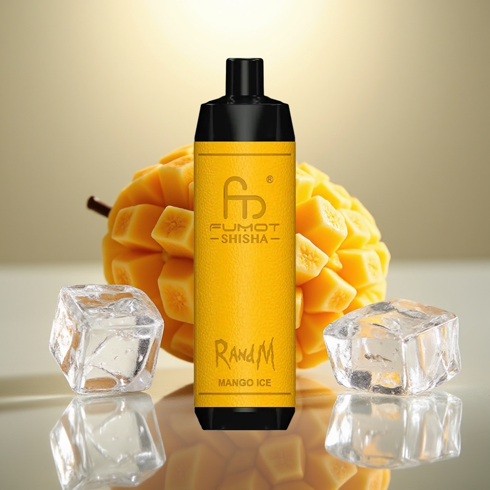 RandM Fumot Shisha 10000 Puffia LED-indikaattorilla Mangojää-maku