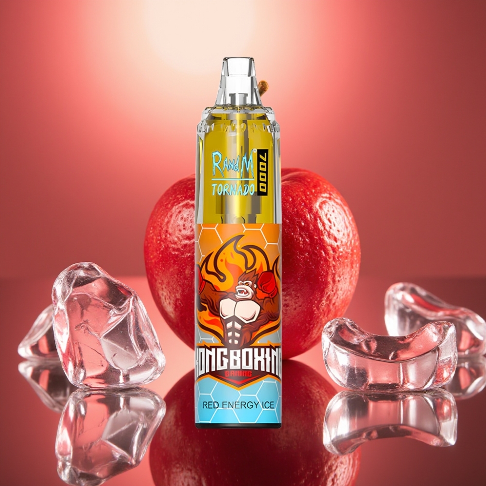 RandM Fumot Tornado 7000 Puffs Disposable Vape Punainen Energia Jää 14 ML Type-C