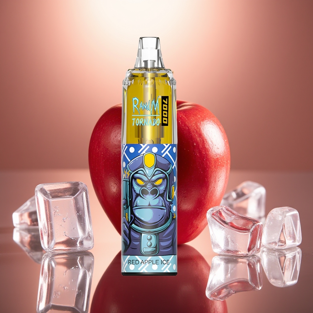 RandM Fumot Tornado 7000 Puffs Disposable Vape Punainen Omena Jää 14 ML E-neste