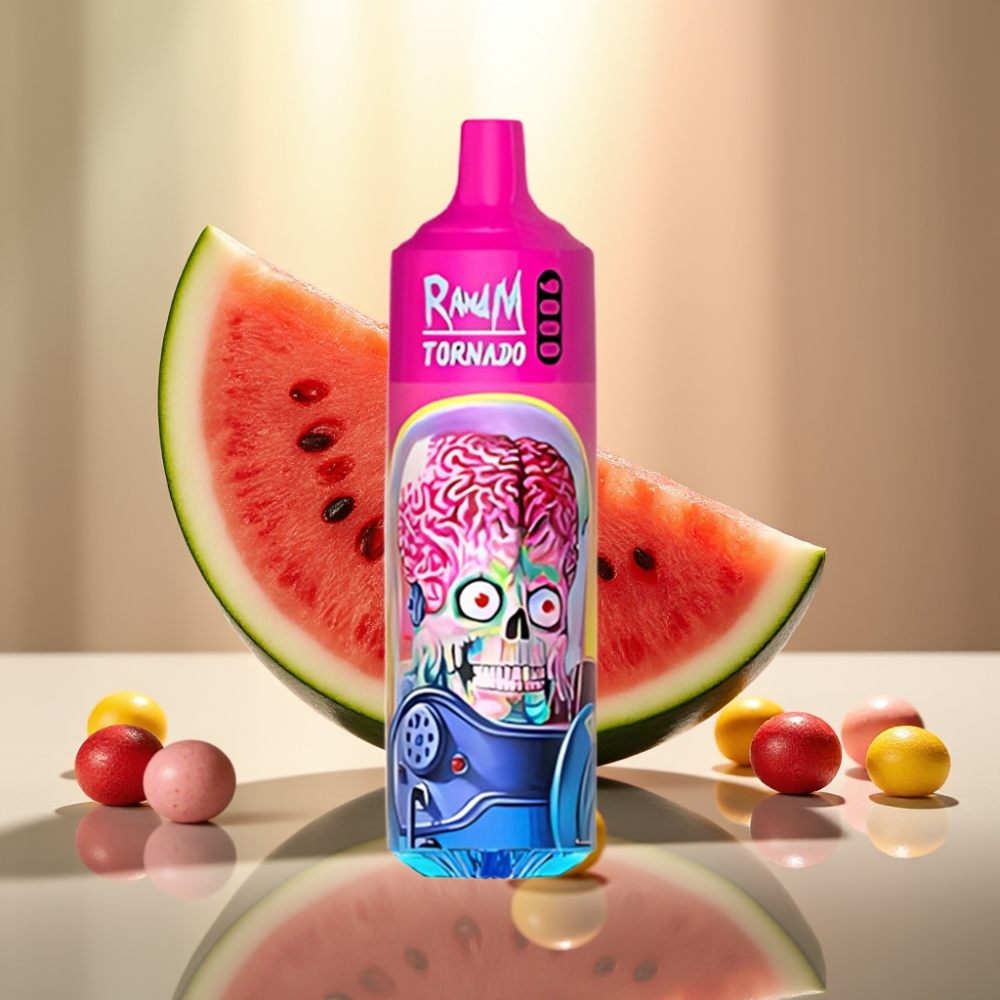 RandM Tornado 9000 Puffs 850 mAh Vesimeloni Skittles Mesh Coil RGB-näyttö