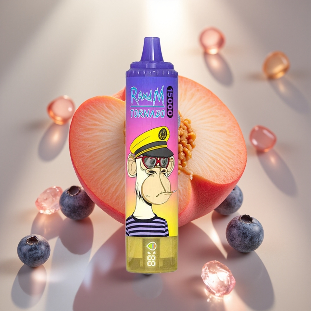 Fumot RandM Tornado 15000 Puffs Persikka-Pensasmustikka Karkki Mesh Coil Type-C